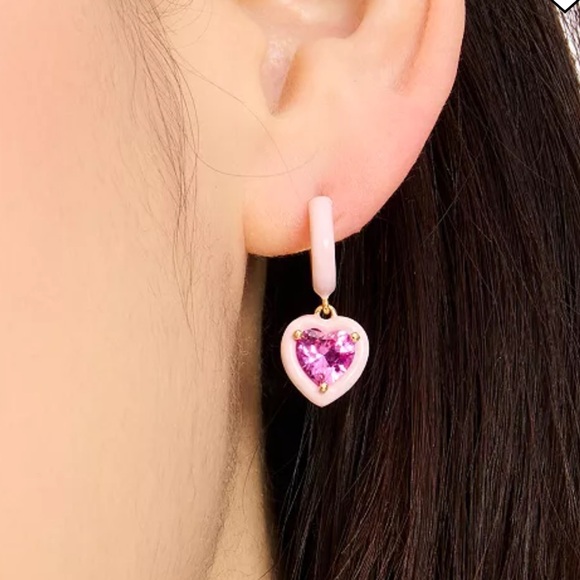 KATE SPADE ♠️ Heart Charm Drop Huggie Earrings - Picture 3 of 8